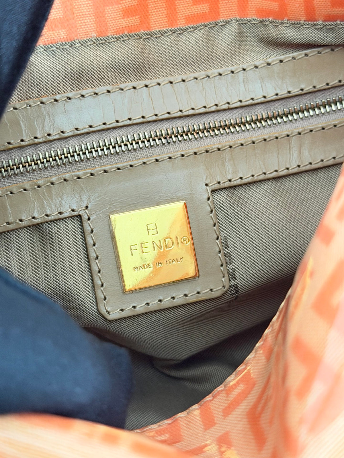Fendi Vintage Vinyl Zucchino Mamma Baguette Bag Orange