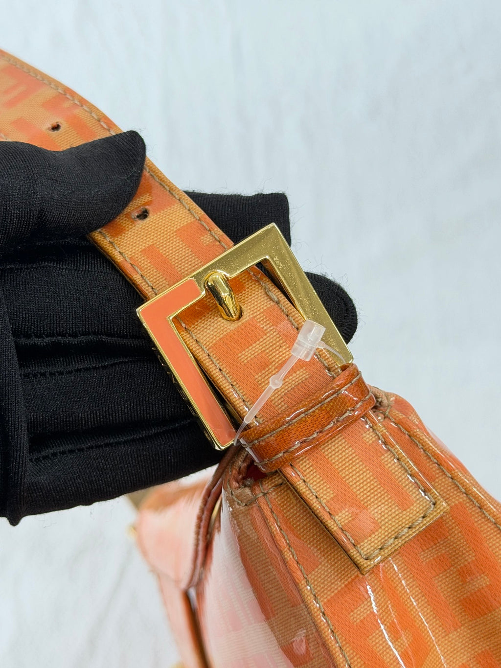 Fendi Vintage Vinyl Zucchino Mamma Baguette Bag Orange