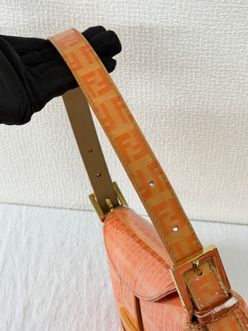 Fendi Vintage Vinyl Zucchino Mamma Baguette Bag Orange
