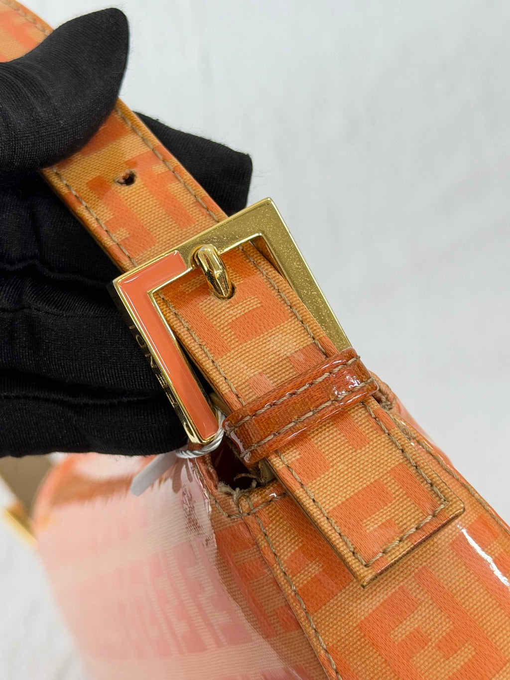 Fendi Vintage Vinyl Zucchino Mamma Baguette Bag Orange