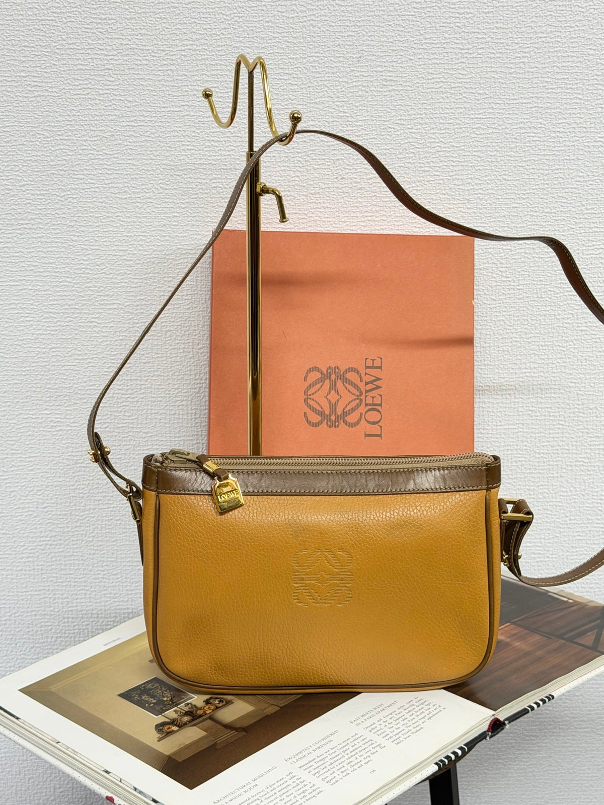 LOEWE Anagram Embossed Two-Tone Leather Shoulder Bag