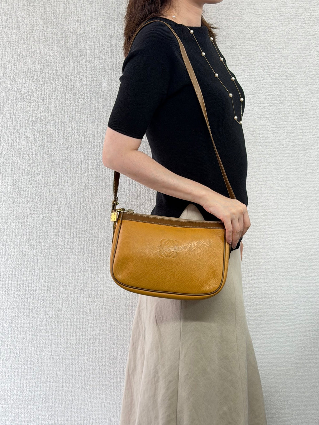 LOEWE Anagram Embossed Two-Tone Leather Shoulder Bag