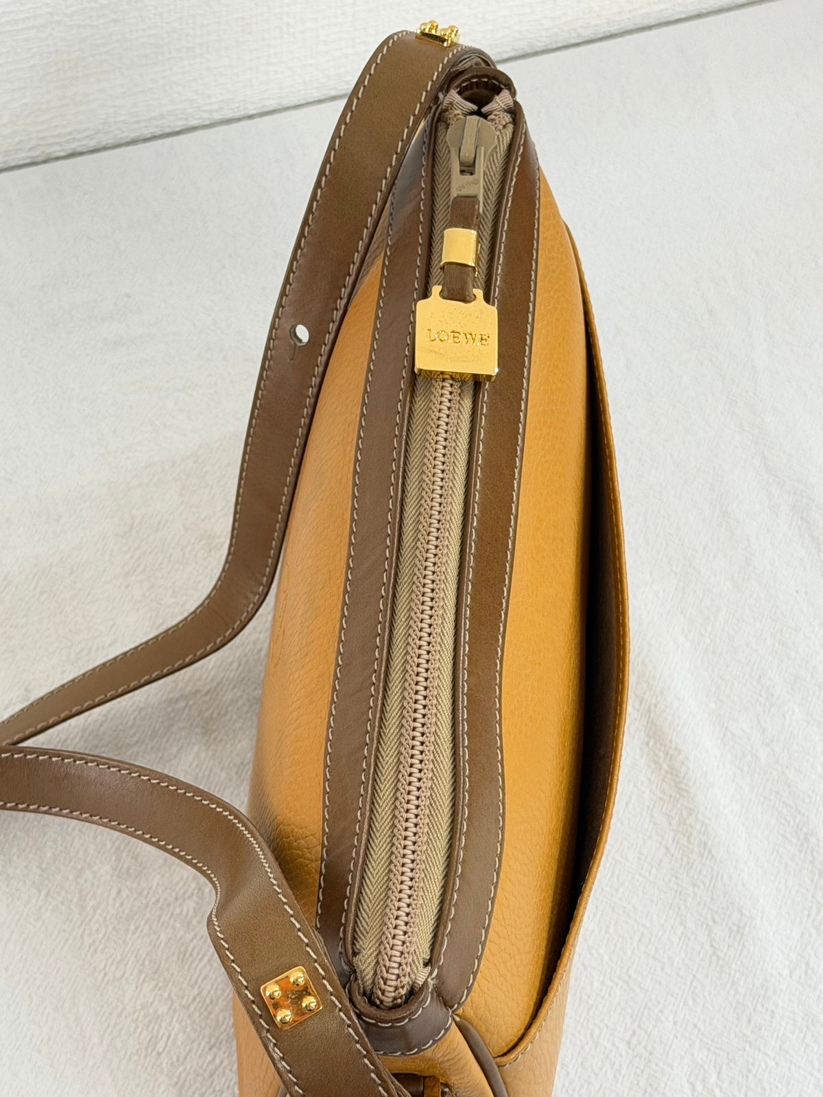 LOEWE Anagram Embossed Two-Tone Leather Shoulder Bag