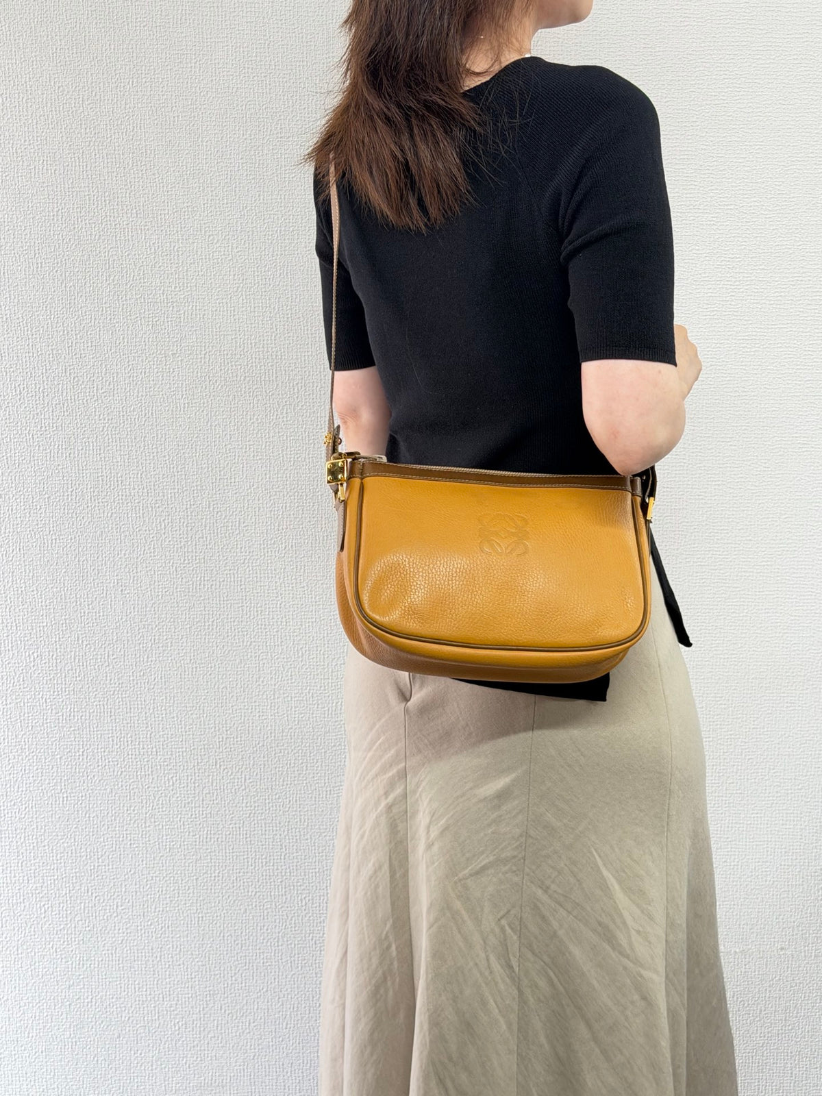 LOEWE Anagram Embossed Two-Tone Leather Shoulder Bag