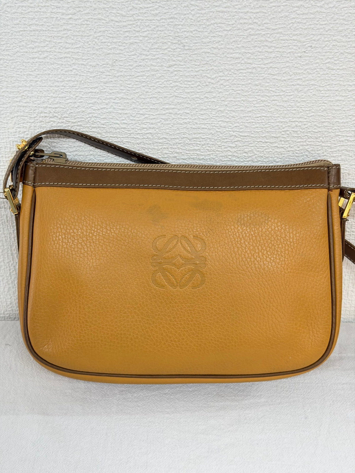LOEWE Anagram Embossed Two-Tone Leather Shoulder Bag