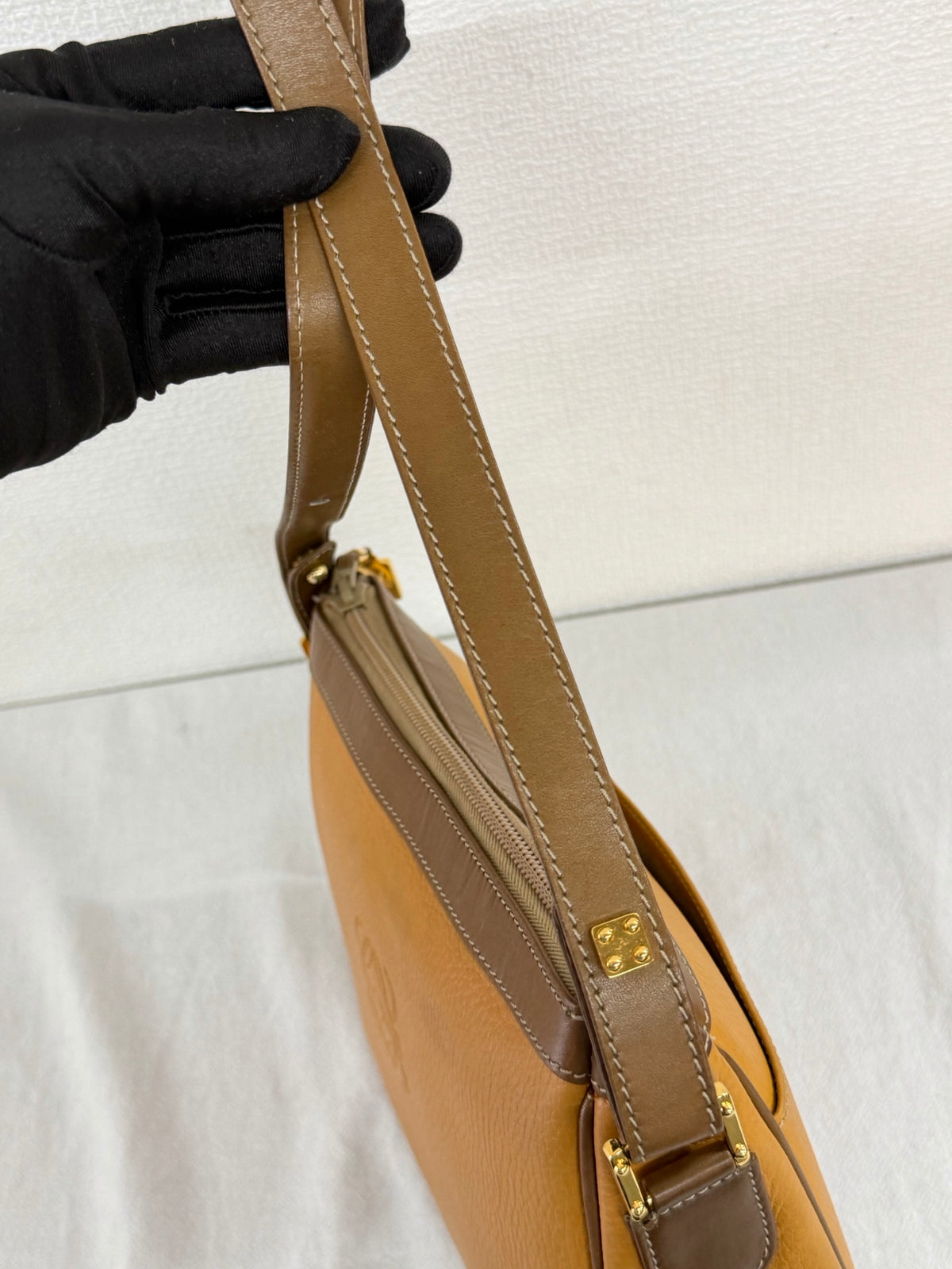 LOEWE Anagram Embossed Two-Tone Leather Shoulder Bag