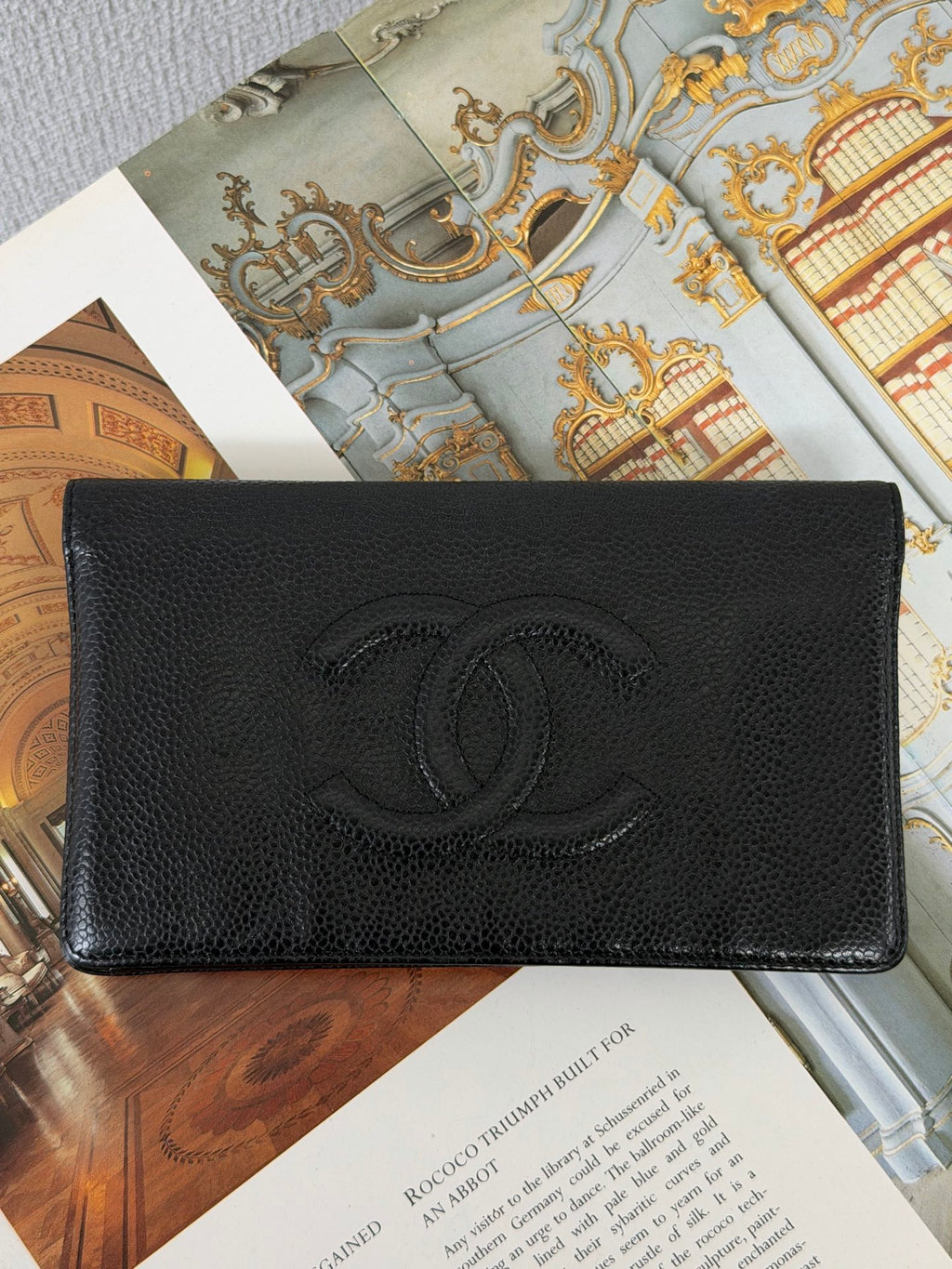 CHANEL Double C Embossed Cavier  Bifold Wallet