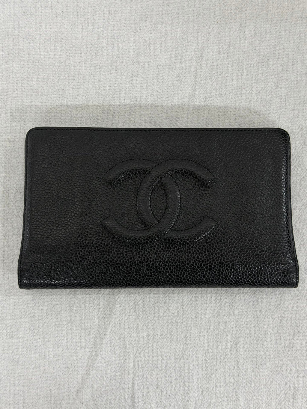 CHANEL Double C Embossed Cavier  Bifold Wallet