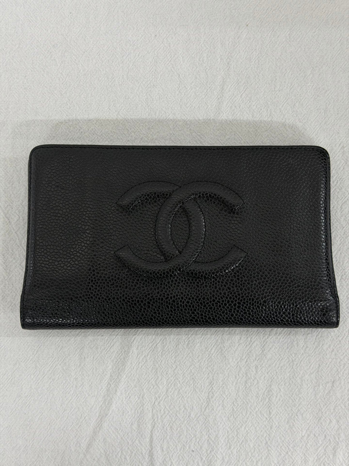 CHANEL Double C Embossed Cavier  Bifold Wallet