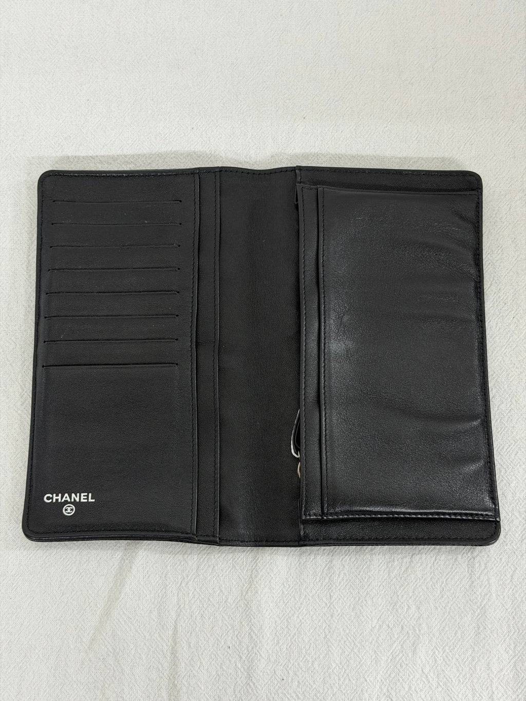 CHANEL Double C Embossed Cavier  Bifold Wallet