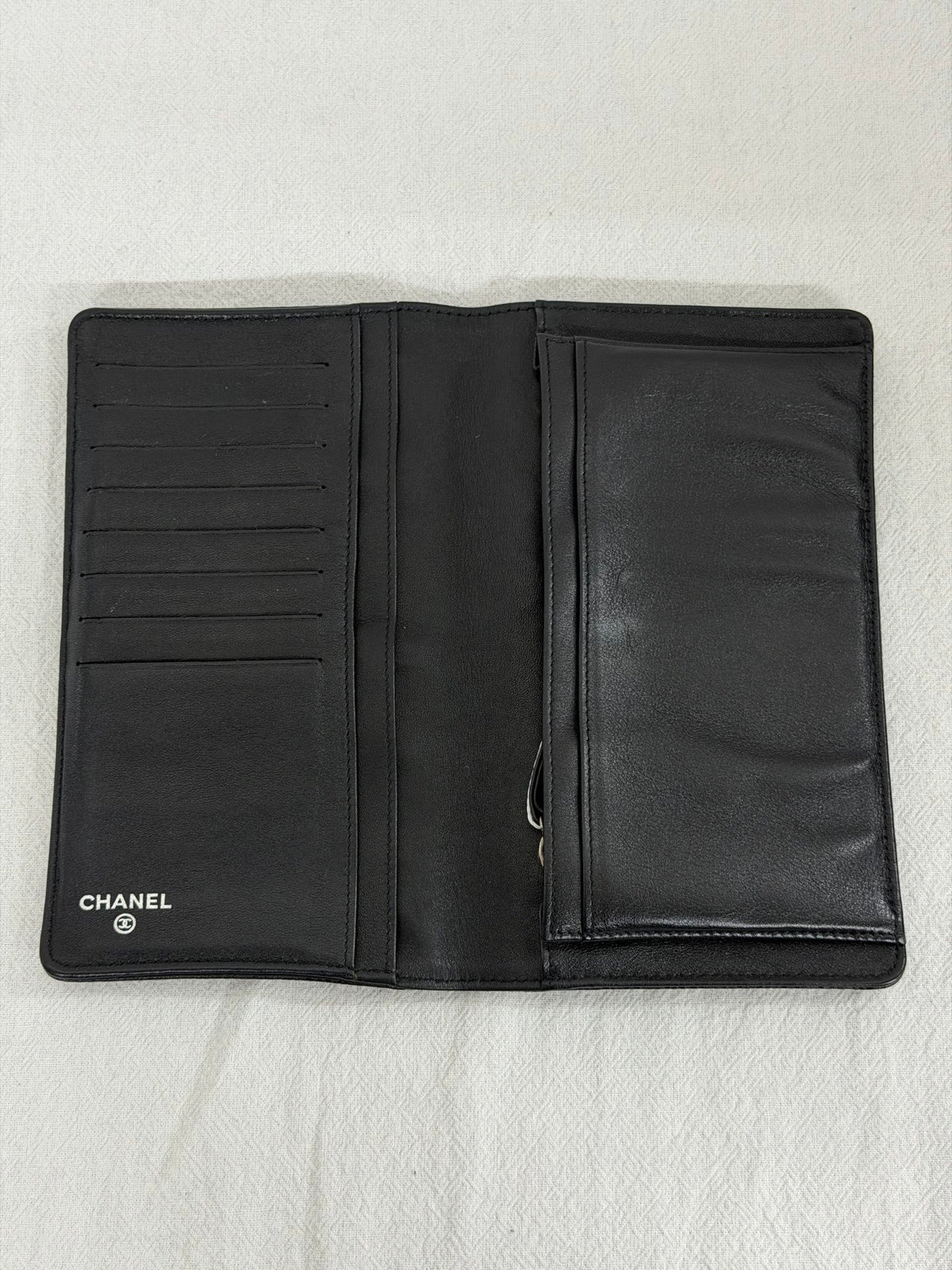 CHANEL Double C Embossed Cavier  Bifold Wallet