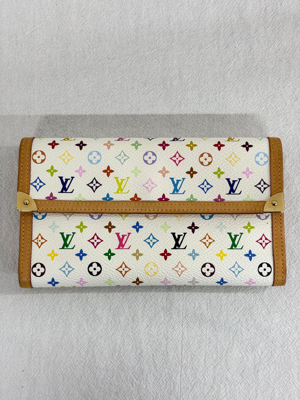 LOUIS VUITTON  Monogram Multicolore Portefeuille Sarah Long Wallet White Blanc