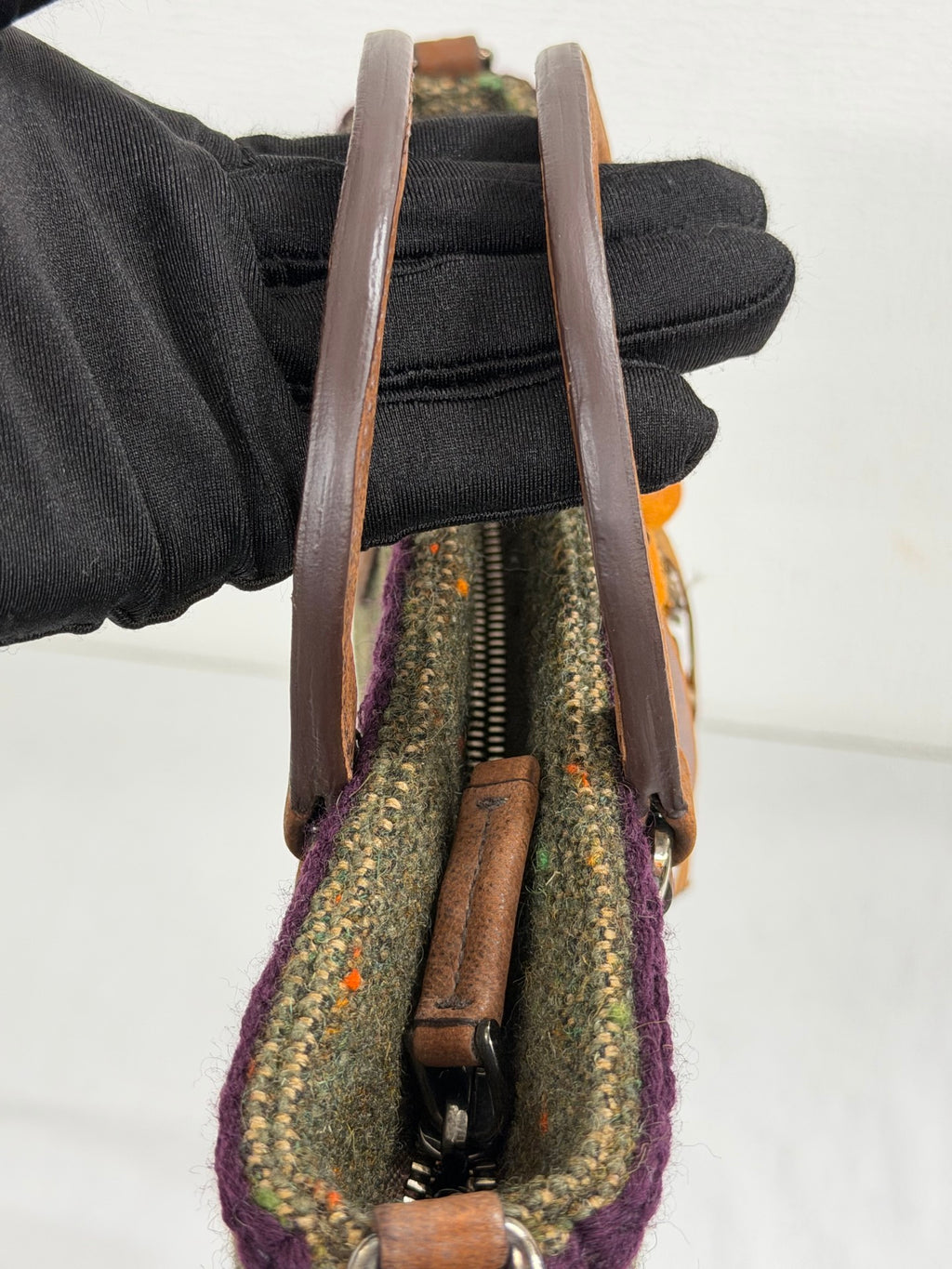 PRADA  Tweed & Leather Embellished  2Way Tote Bag