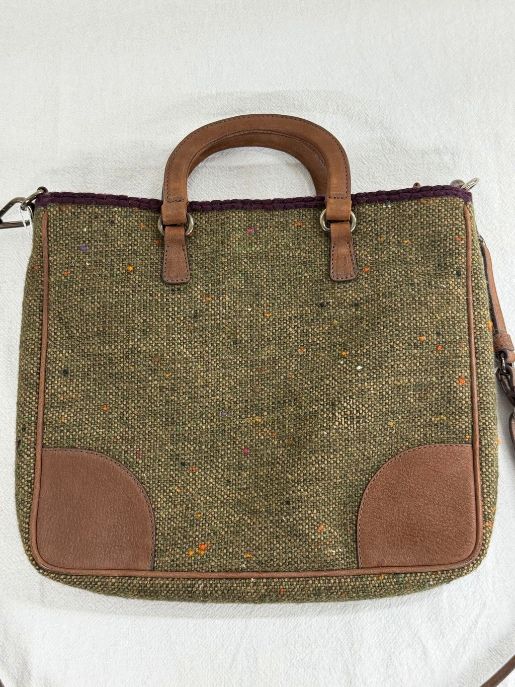 PRADA  Tweed & Leather Embellished  2Way Tote Bag