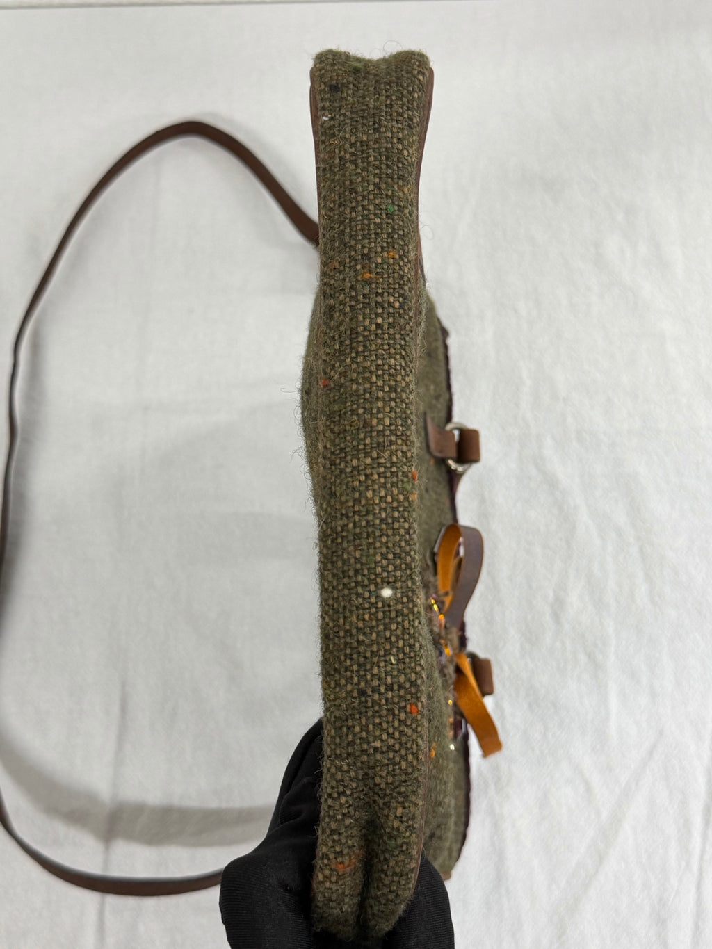PRADA  Tweed & Leather Embellished  2Way Tote Bag