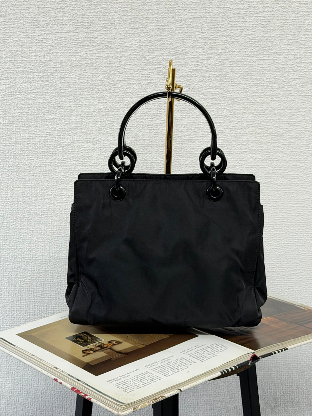 PRADA Tessuto Nylon Black Resin Handle Tote Handbag