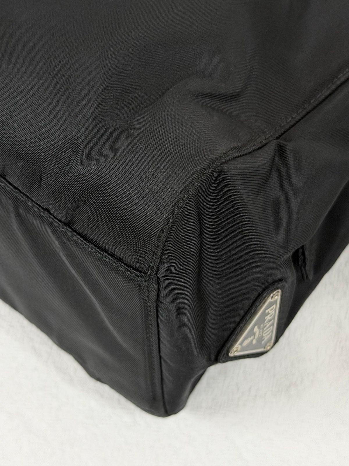 PRADA Tessuto Nylon Black Resin Handle Tote Handbag