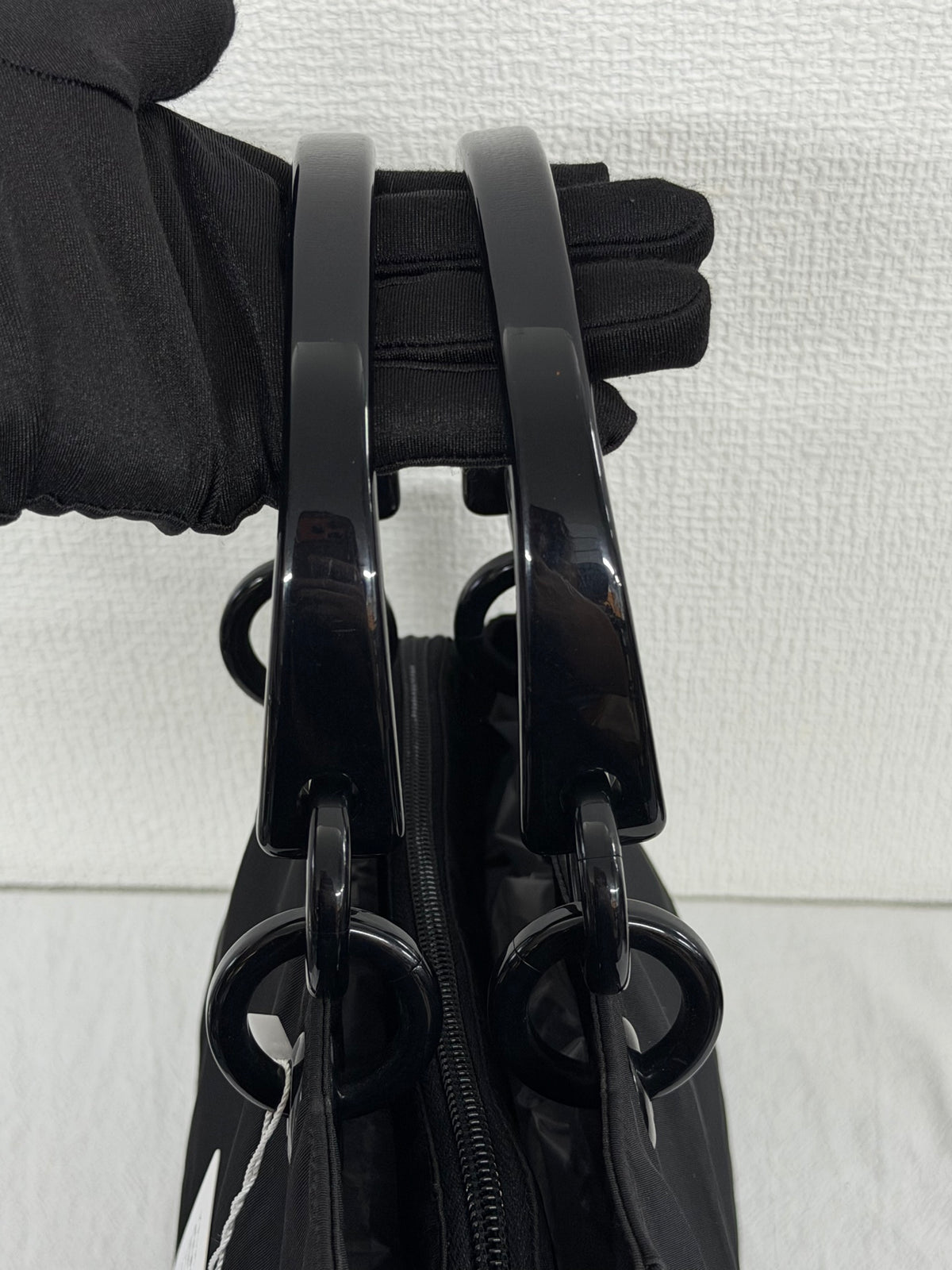 PRADA Tessuto Nylon Black Resin Handle Tote Handbag