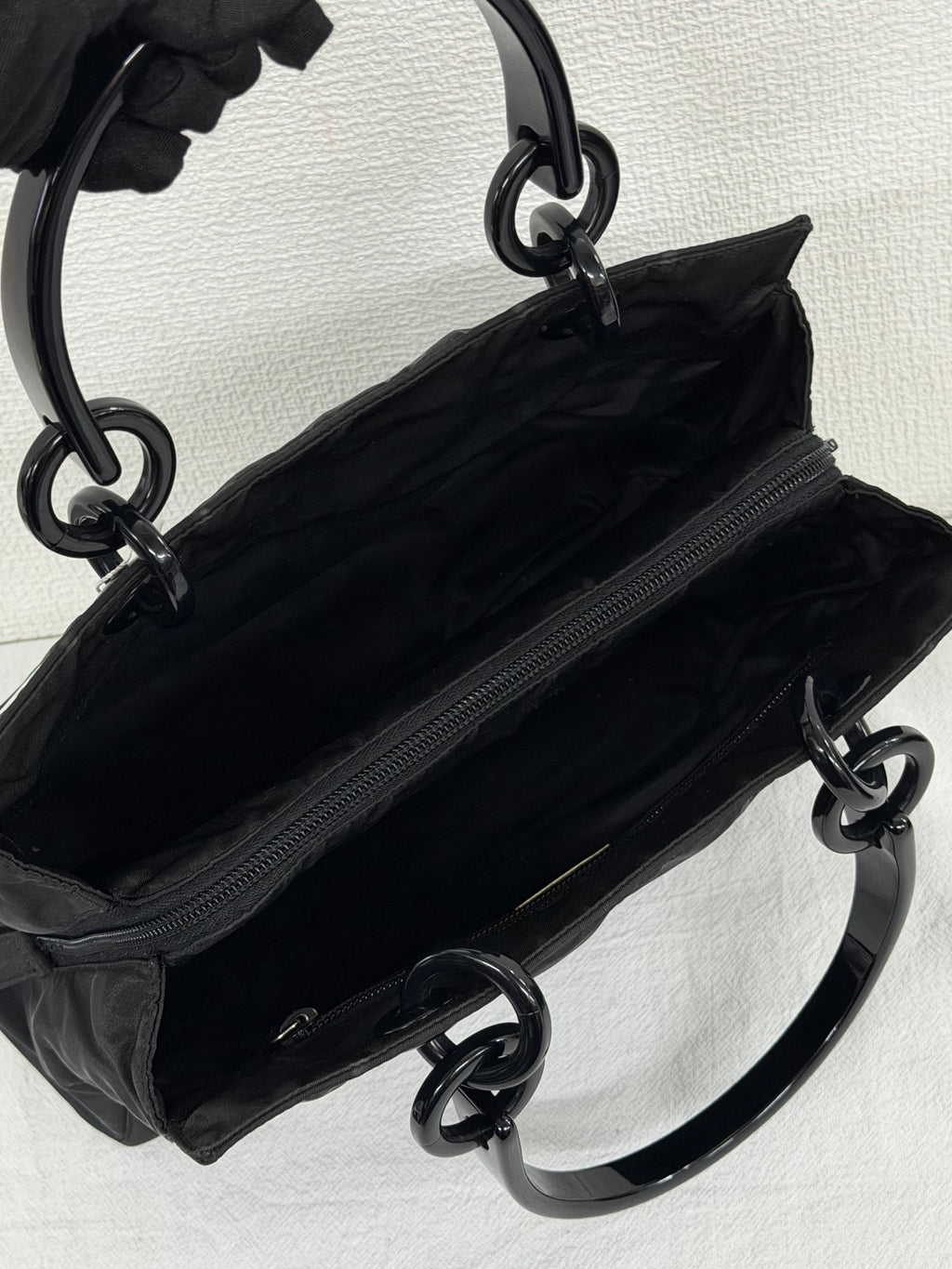 PRADA Tessuto Nylon Black Resin Handle Tote Handbag