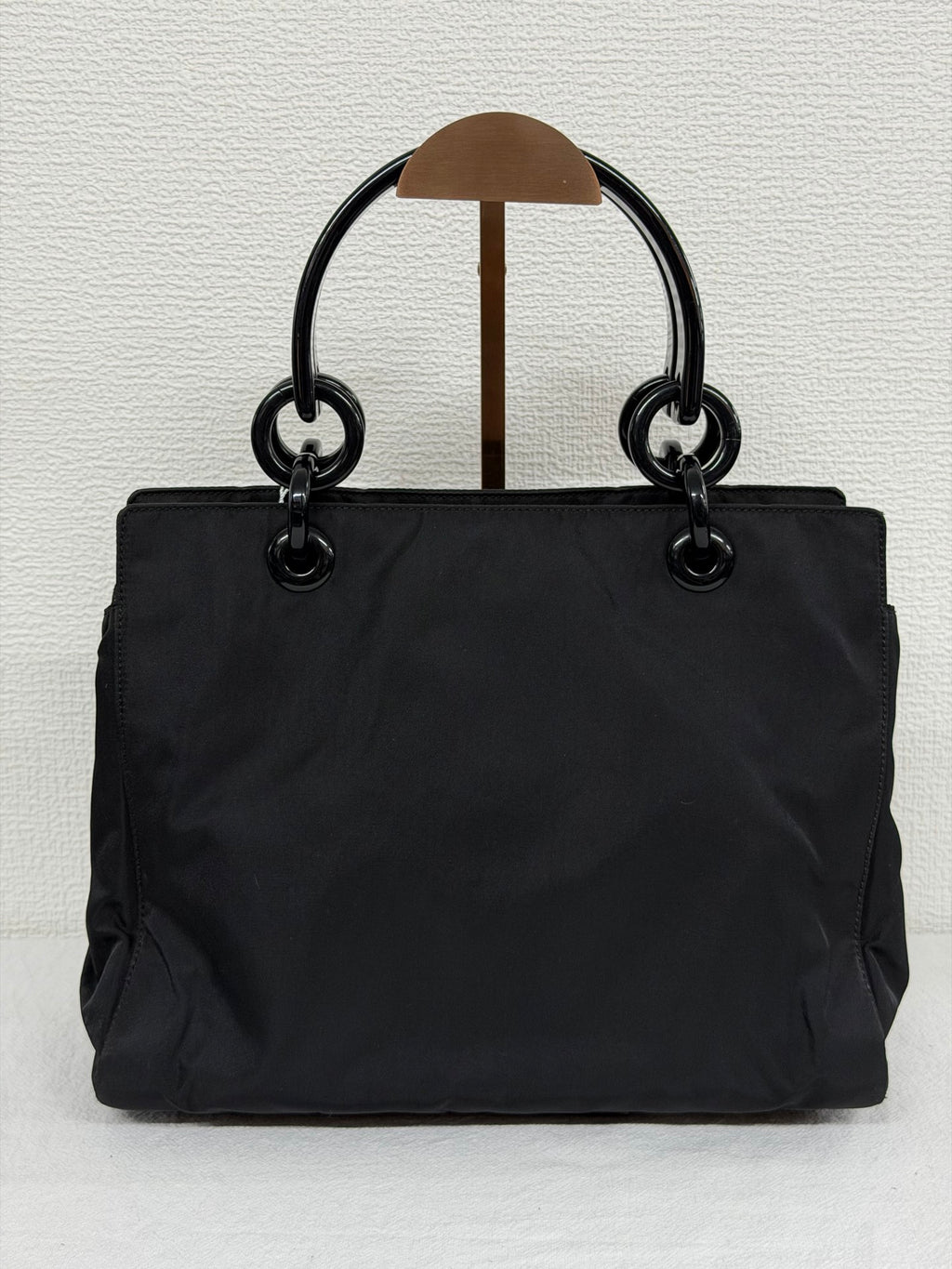 PRADA Tessuto Nylon Black Resin Handle Tote Handbag