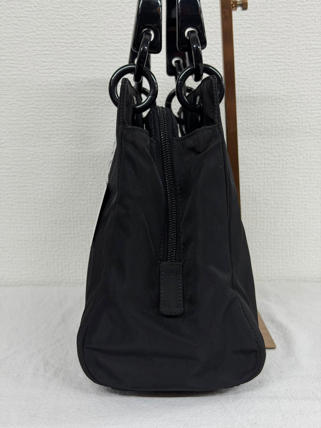 PRADA Tessuto Nylon Black Resin Handle Tote Handbag
