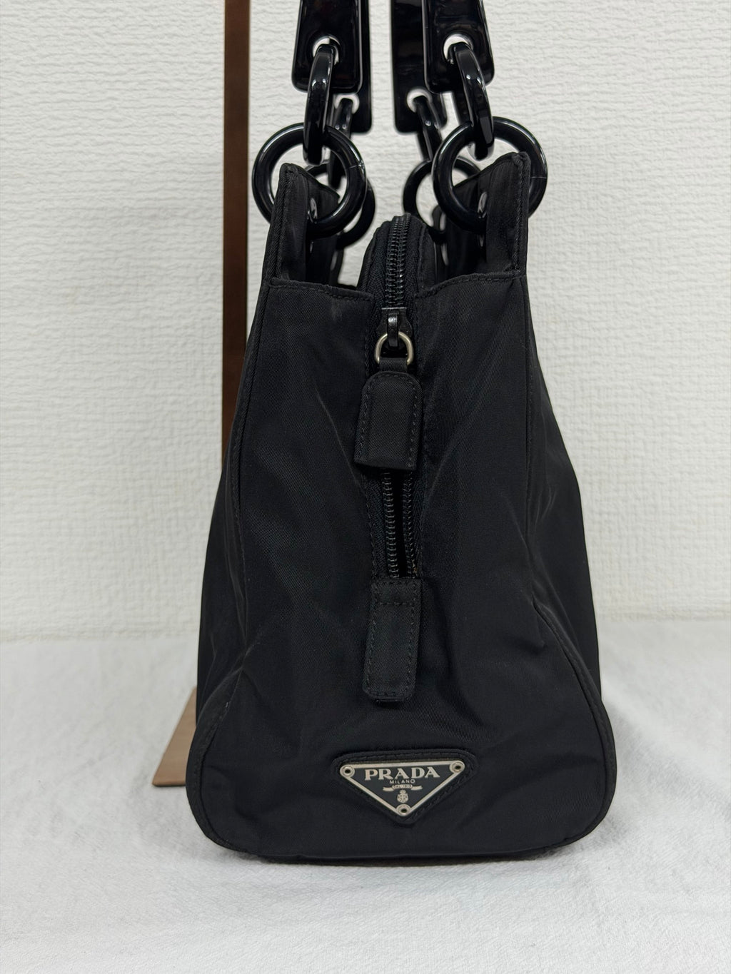PRADA Tessuto Nylon Black Resin Handle Tote Handbag