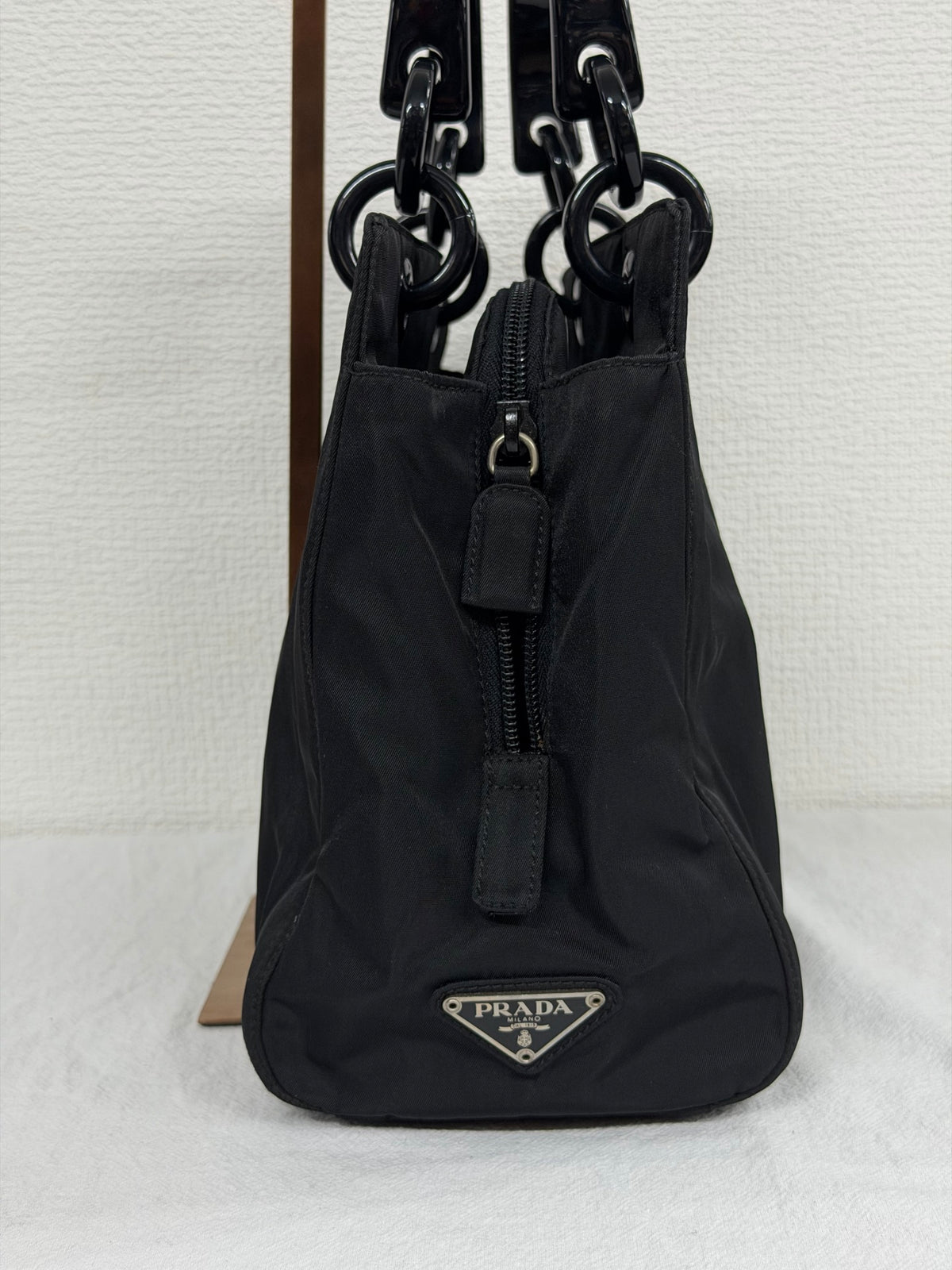 PRADA Tessuto Nylon Black Resin Handle Tote Handbag