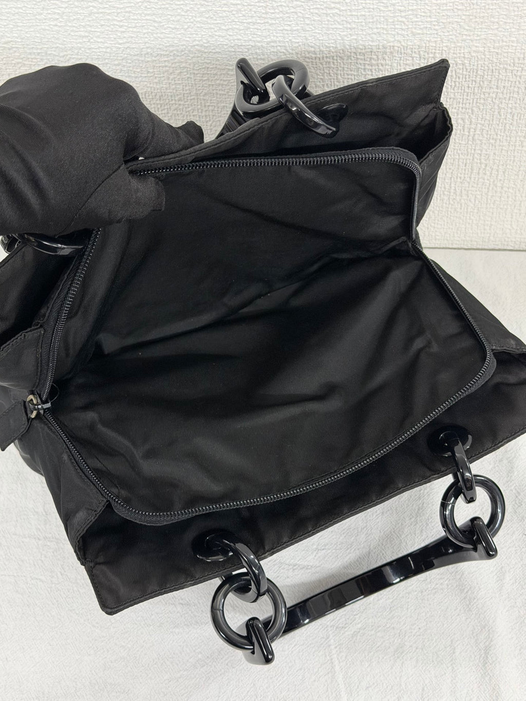 PRADA Tessuto Nylon Black Resin Handle Tote Handbag