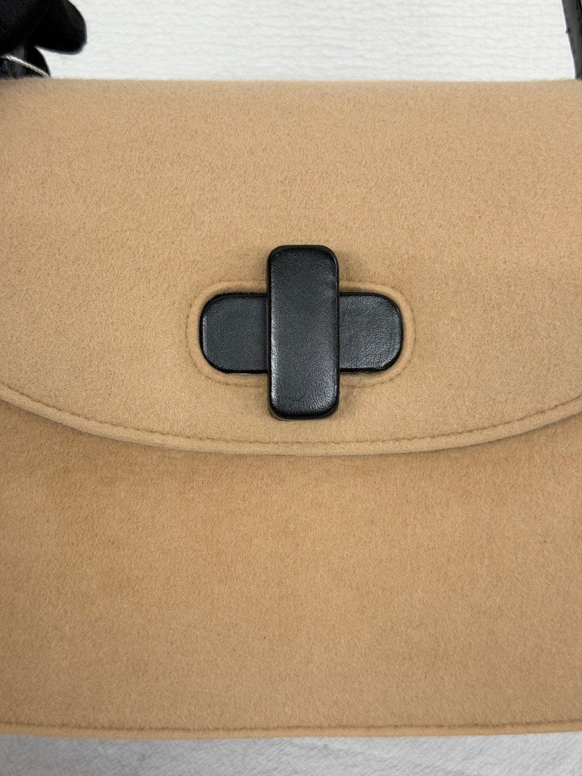 GUCCI Wool Felt & Leather Cross 2WAY Handle Beige Shoulder Bag