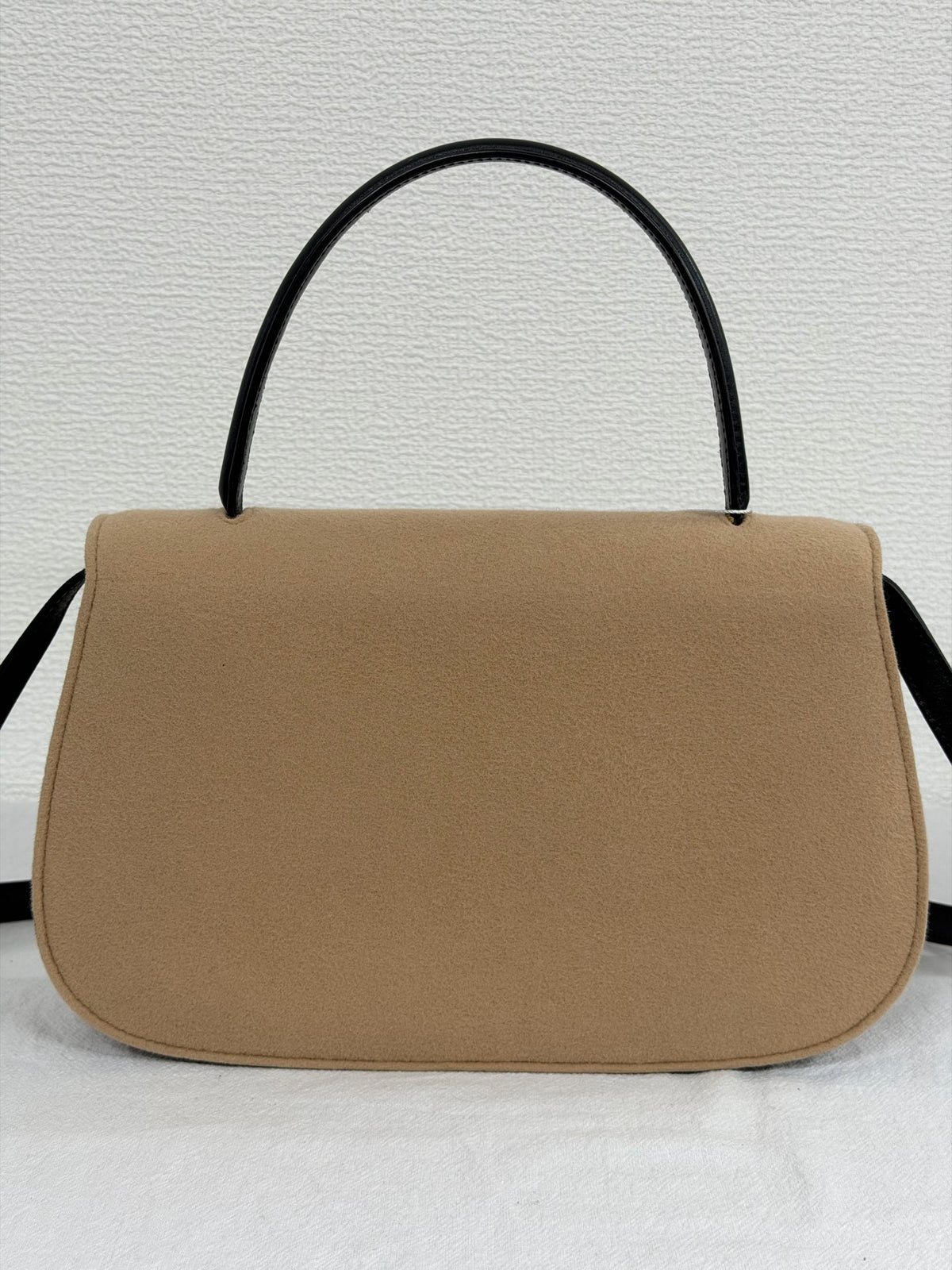 GUCCI Wool Felt & Leather Cross 2WAY Handle Beige Shoulder Bag