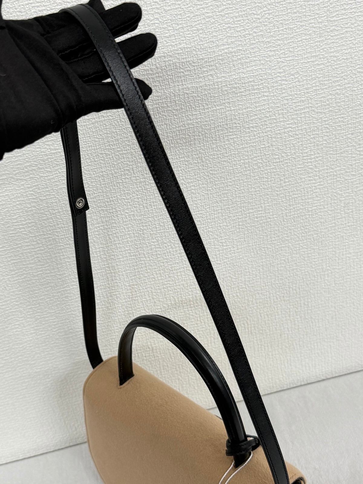 GUCCI Wool Felt & Leather Cross 2WAY Handle Beige Shoulder Bag