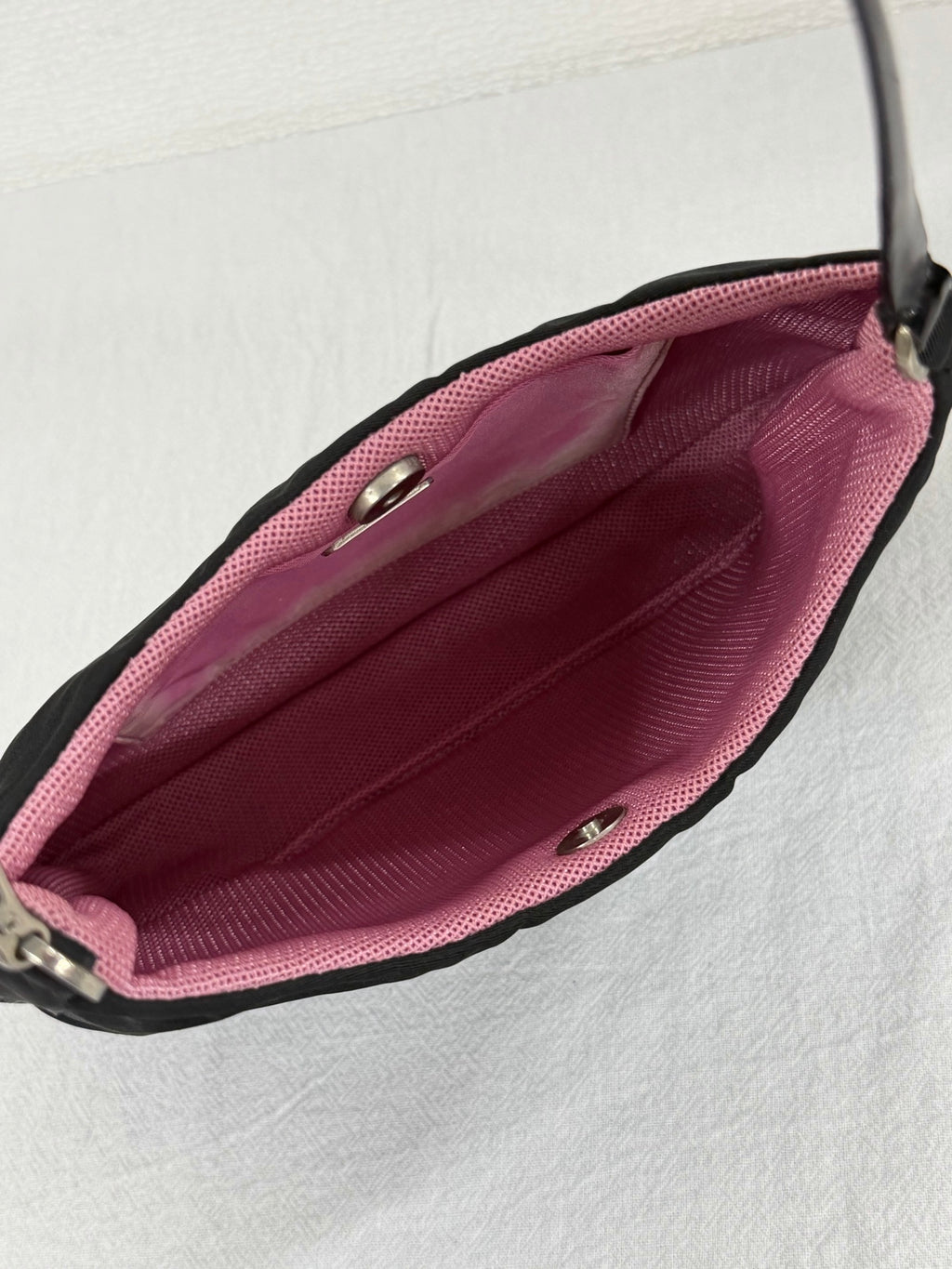 PRADA Tessuto Nylon Bicolor Shoulder Bag Pochette Black & Fuchsia Pink