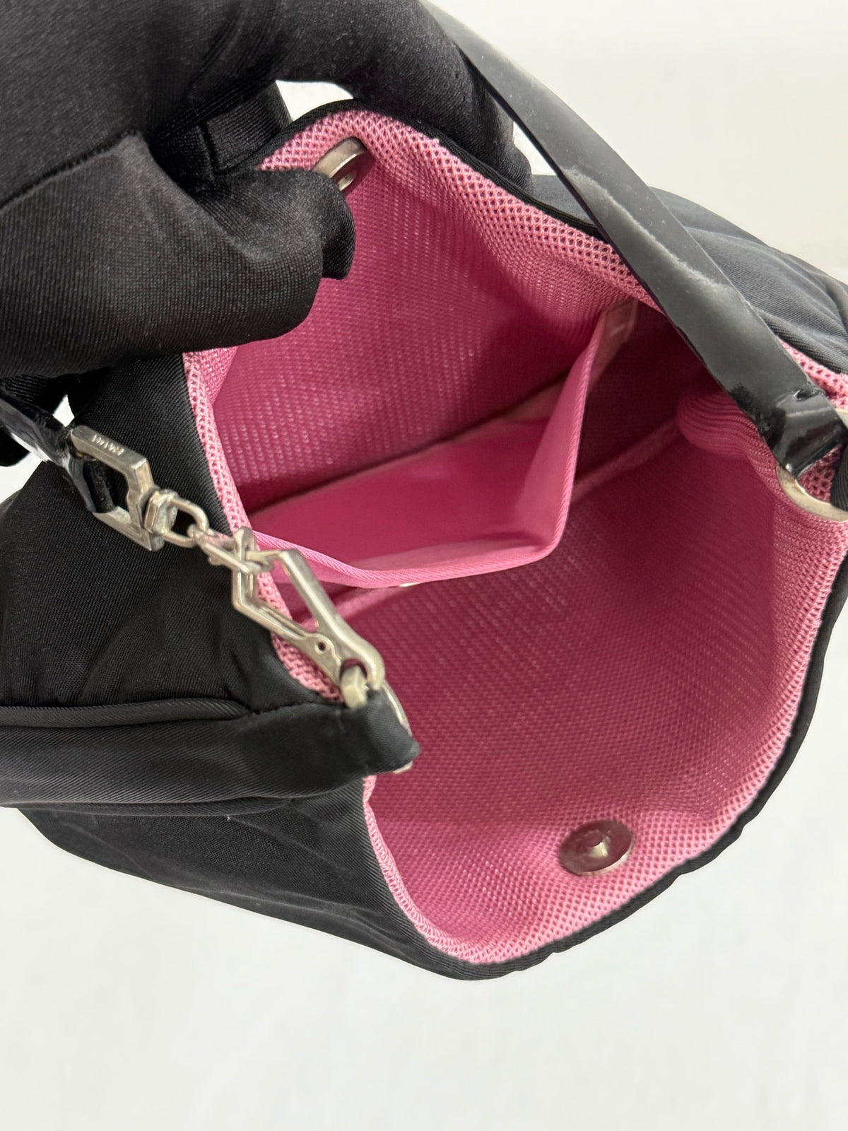 PRADA Tessuto Nylon Bicolor Shoulder Bag Pochette Black & Fuchsia Pink