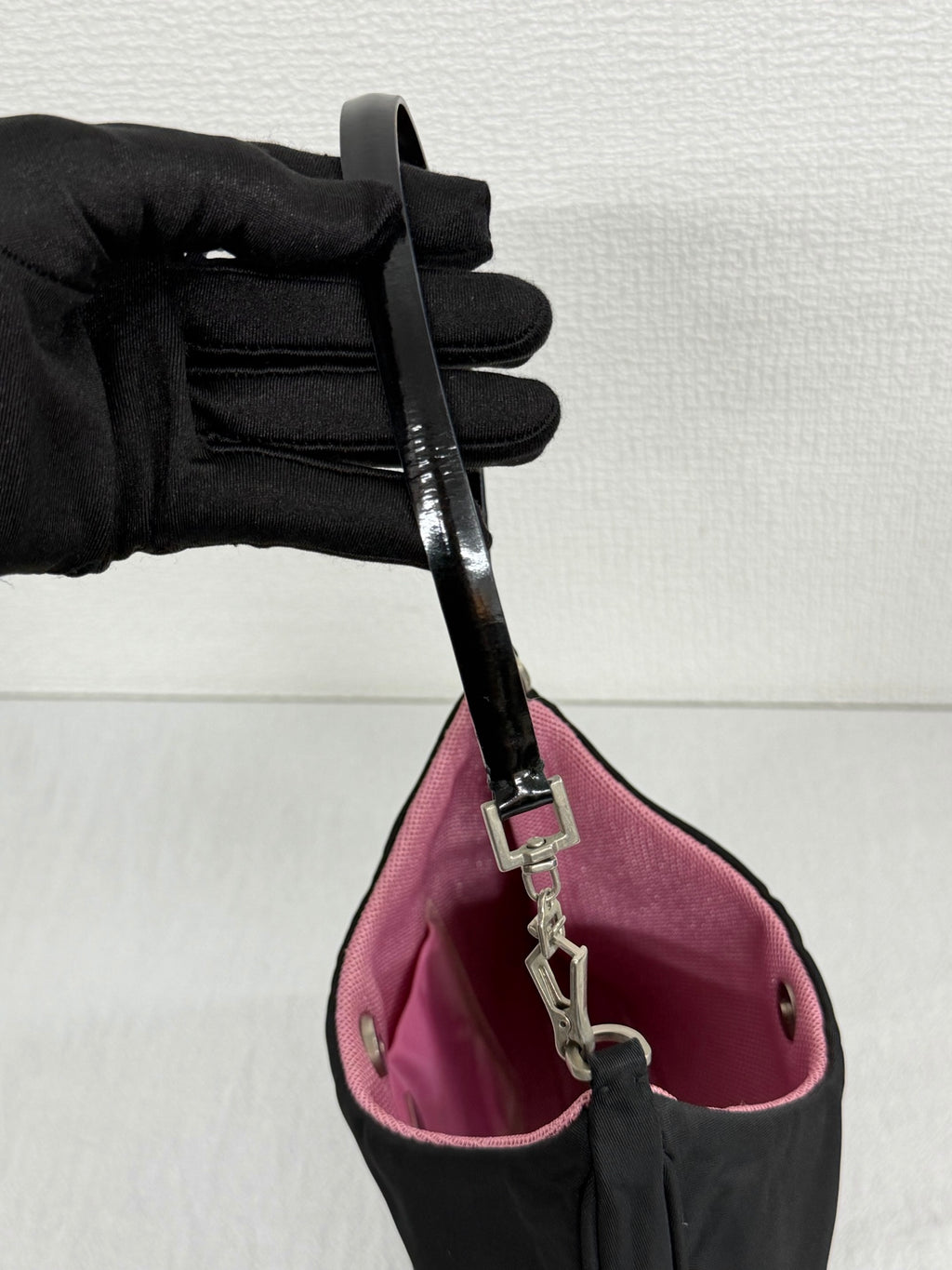 PRADA Tessuto Nylon Bicolor Shoulder Bag Pochette Black & Fuchsia Pink