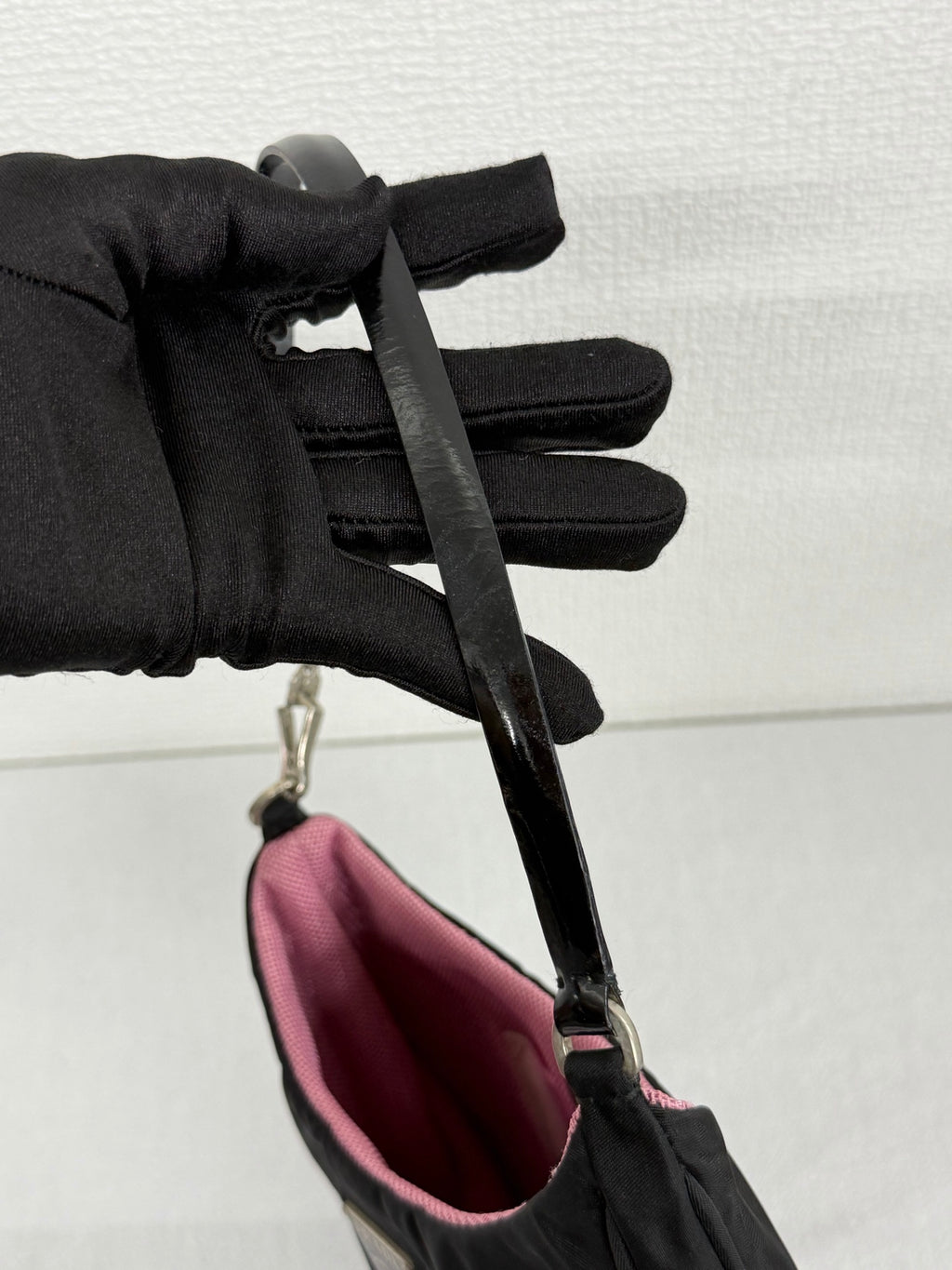 PRADA Tessuto Nylon Bicolor Shoulder Bag Pochette Black & Fuchsia Pink