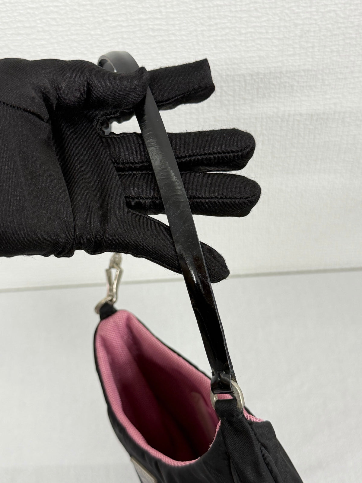 PRADA Tessuto Nylon Bicolor Shoulder Bag Pochette Black & Fuchsia Pink