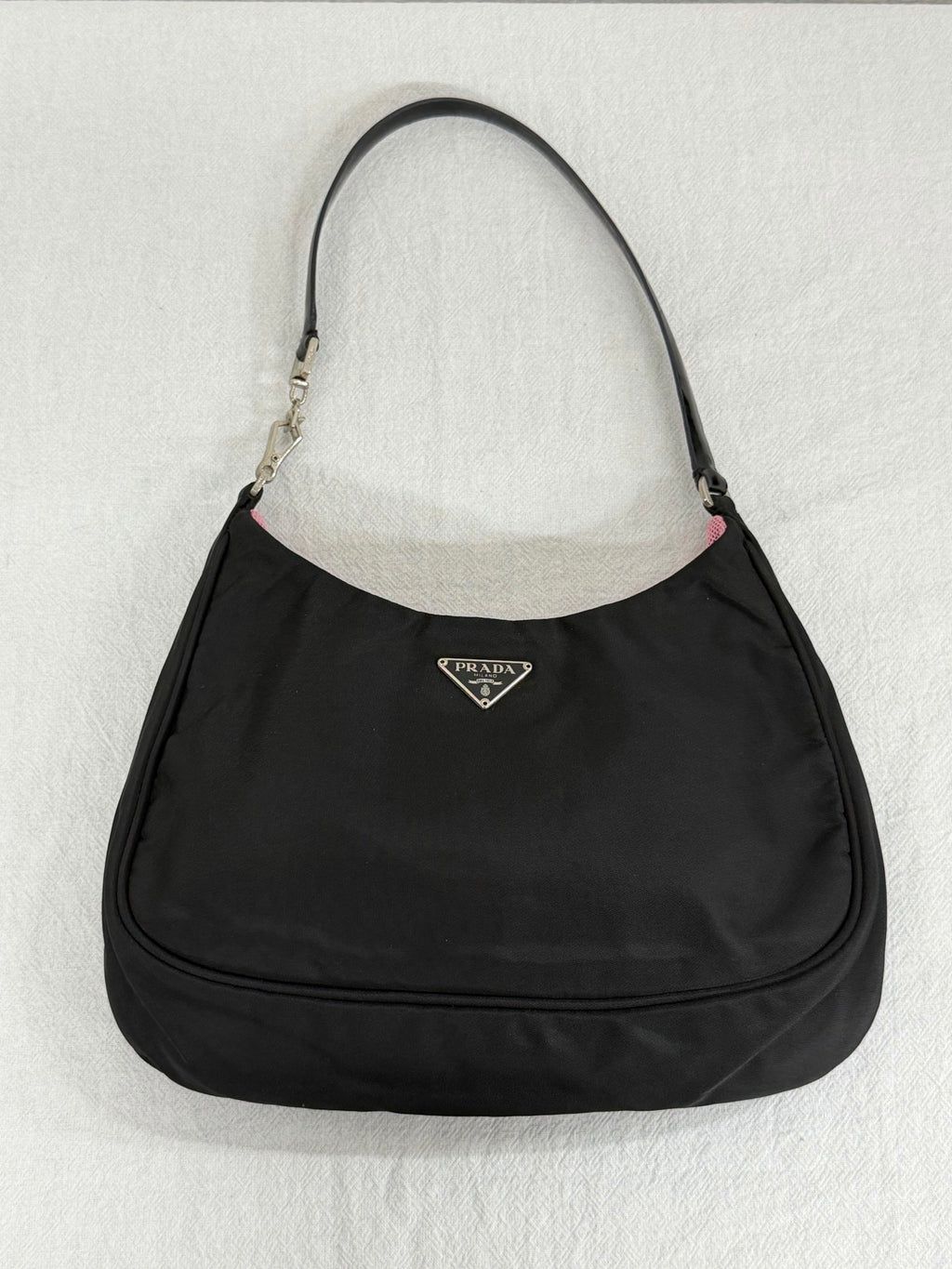 PRADA Tessuto Nylon Bicolor Shoulder Bag Pochette Black & Fuchsia Pink