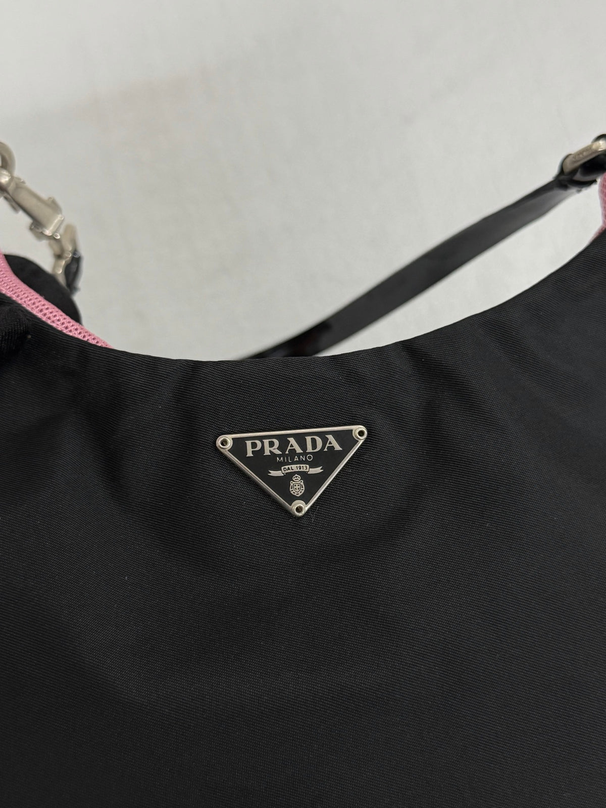PRADA Tessuto Nylon Bicolor Shoulder Bag Pochette Black & Fuchsia Pink
