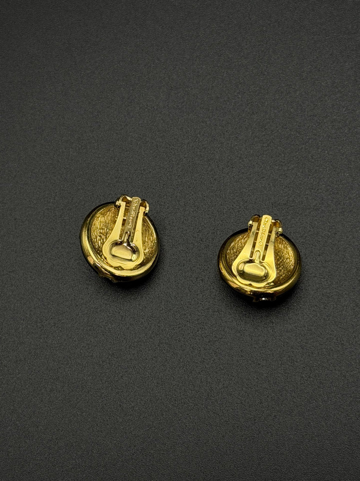 CHRISTIAN DIOR Black Enamel Pearl Line Stone Button Earrings