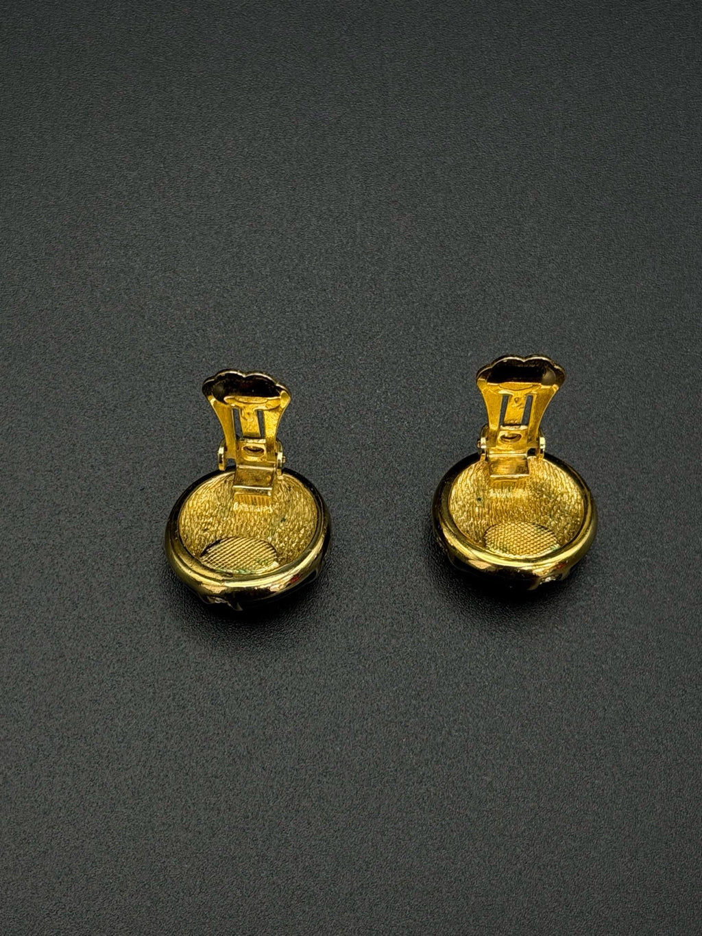 CHRISTIAN DIOR Black Enamel Pearl Line Stone Button Earrings