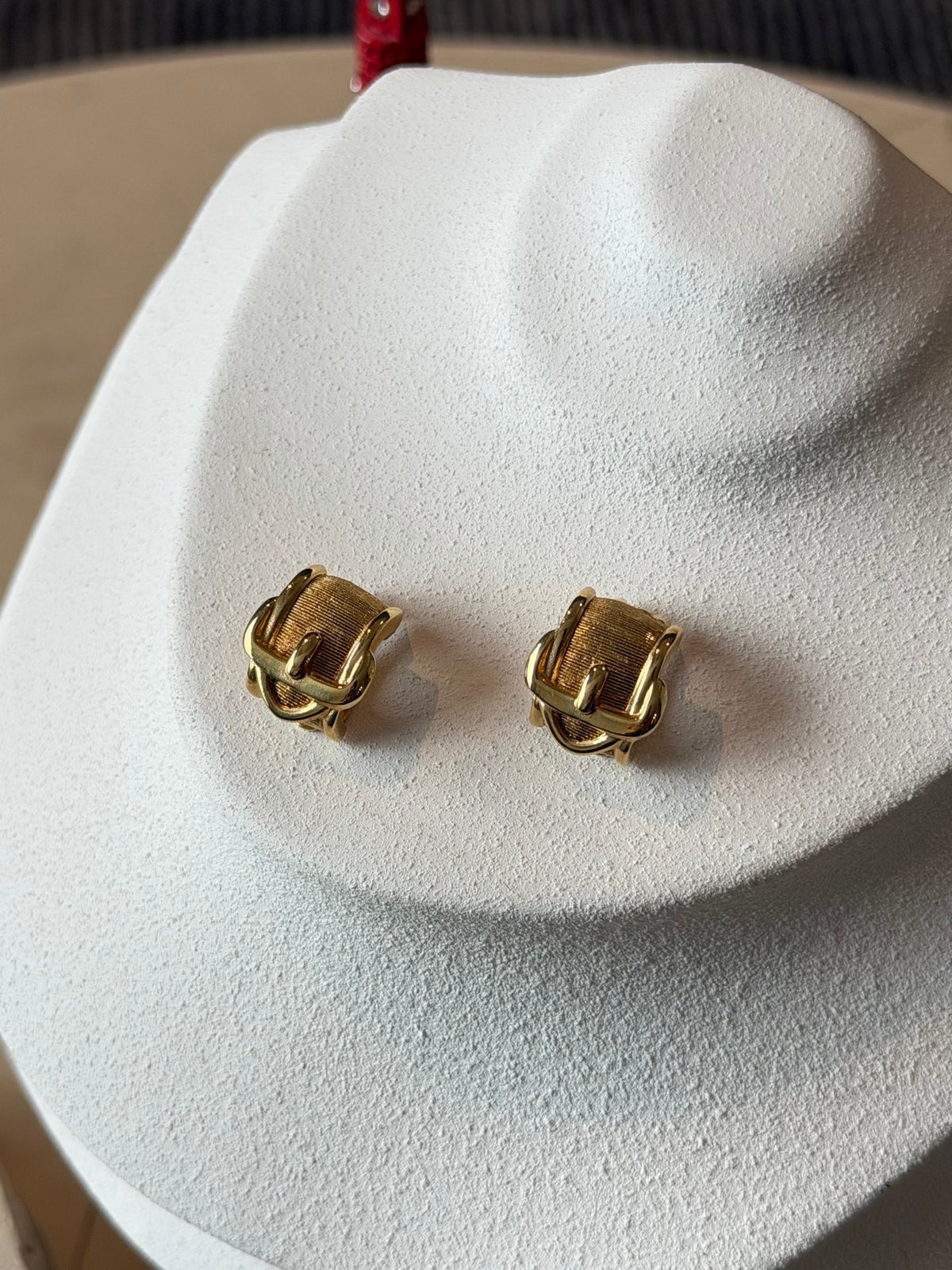 Textured Gold Belt Buckle Clip-On Earrings
