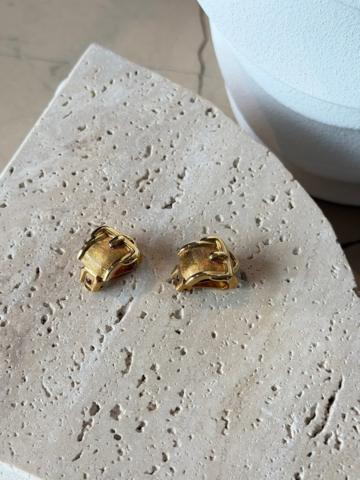 Textured Gold Belt Buckle Clip-On Earrings