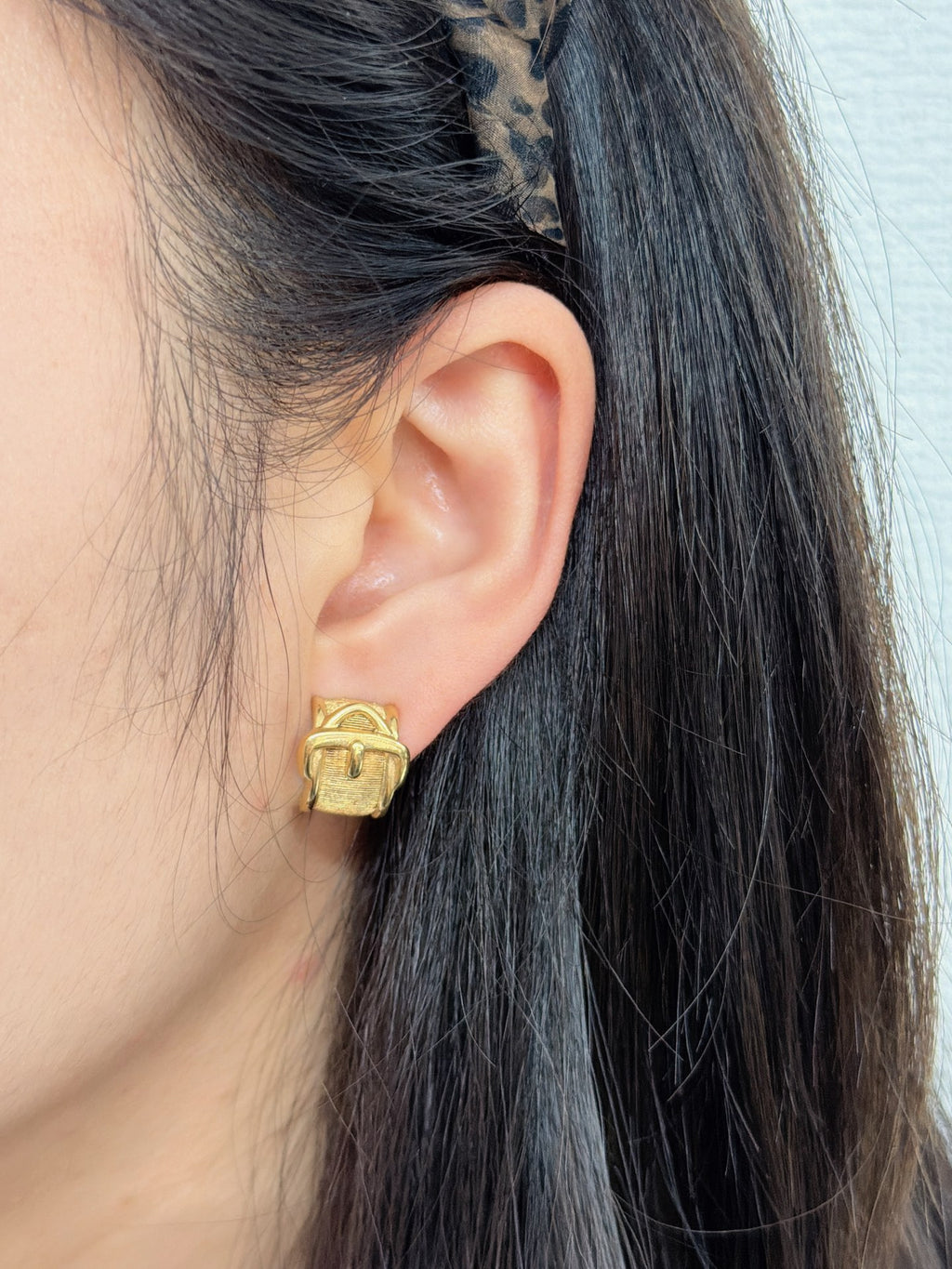 Textured Gold Belt Buckle Clip-On Earrings