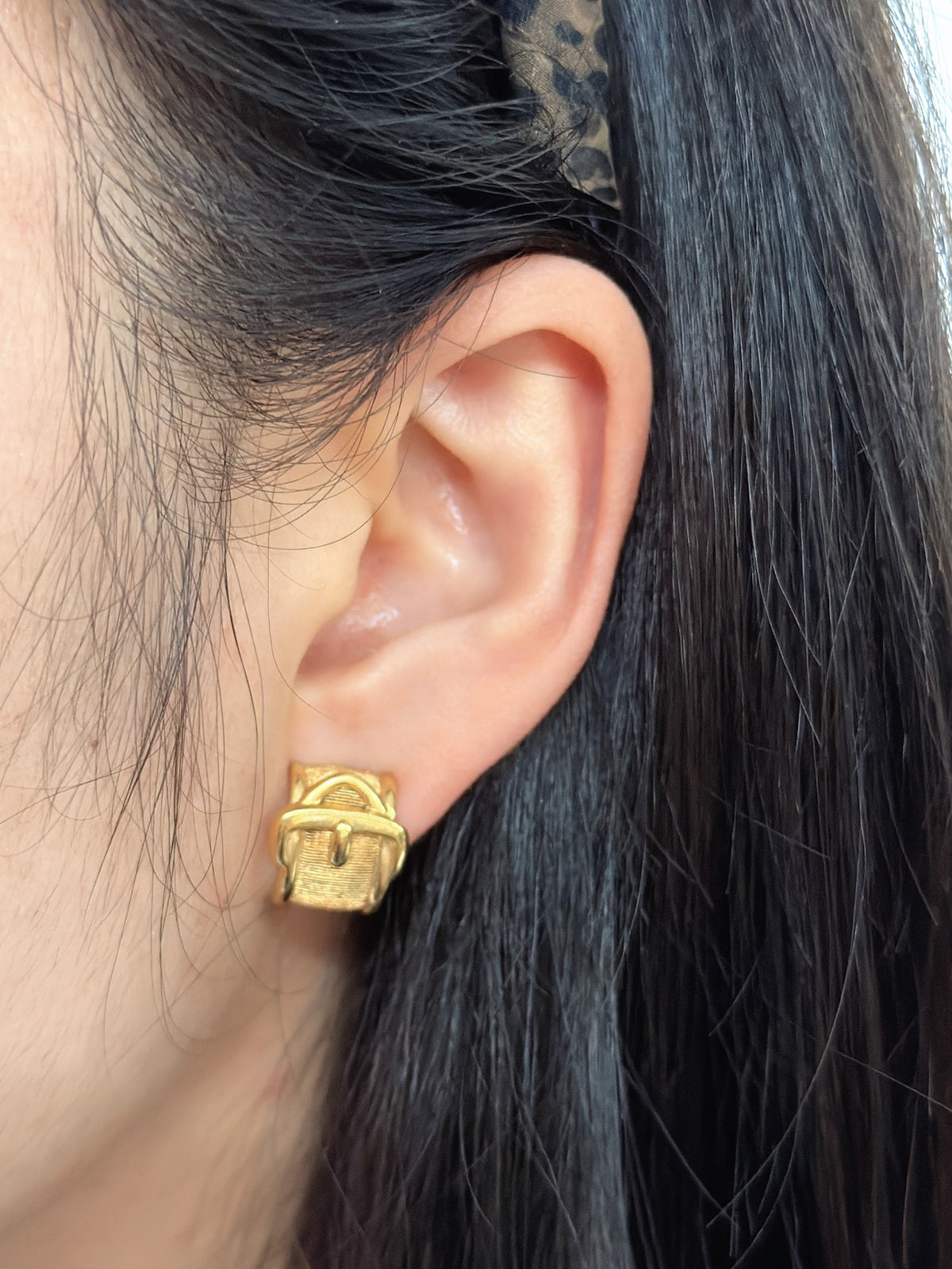 Textured Gold Belt Buckle Clip-On Earrings