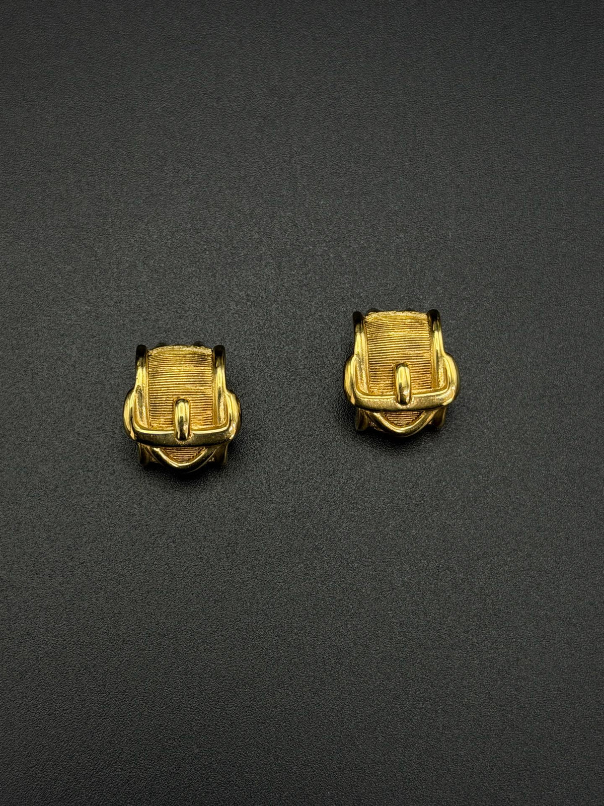 Textured Gold Belt Buckle Clip-On Earrings