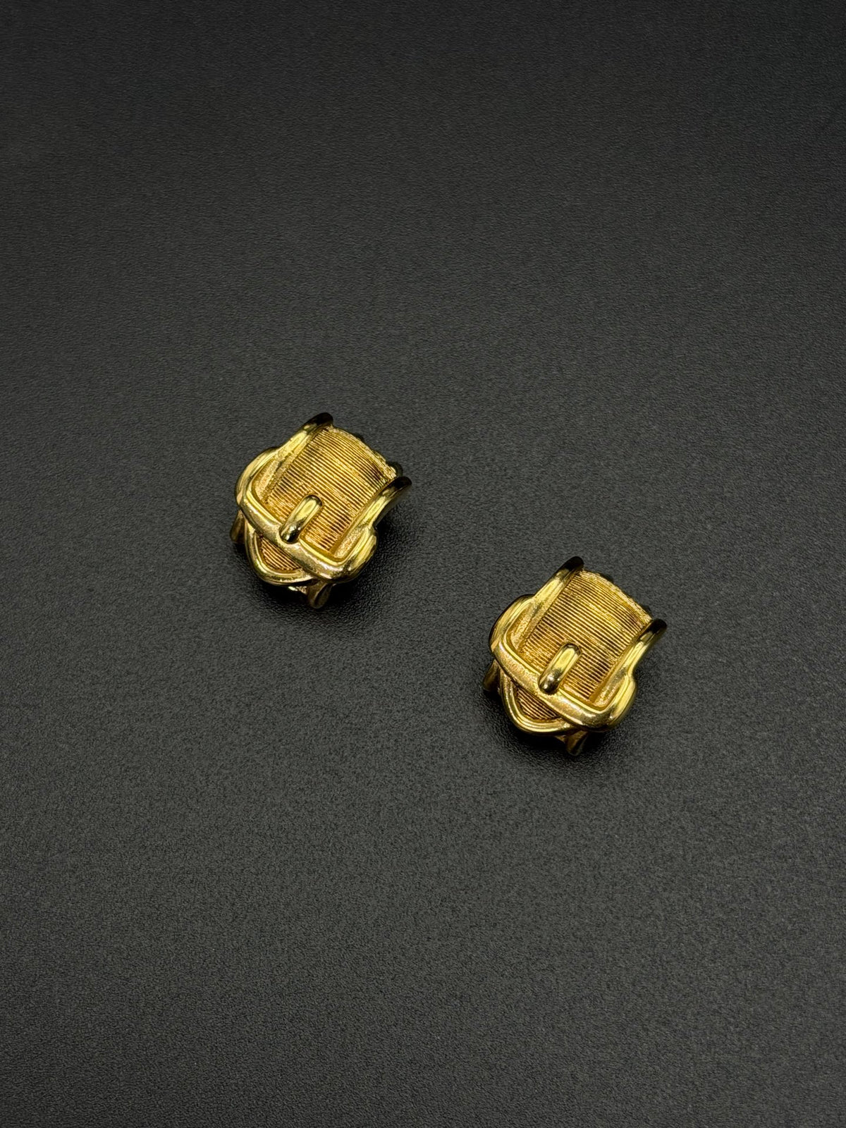Textured Gold Belt Buckle Clip-On Earrings