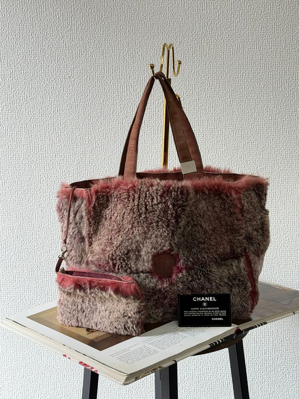 CHANEL Lapin Fur Patchwork Tote Bag