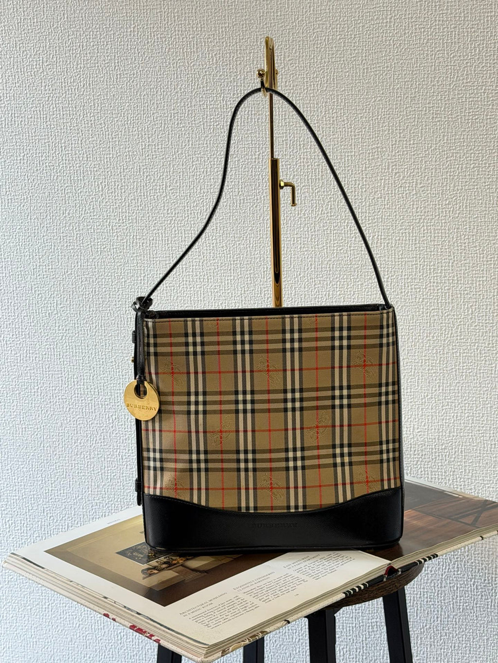 BURBERRY Haymarket Check One-Shoulder Hobo Bag