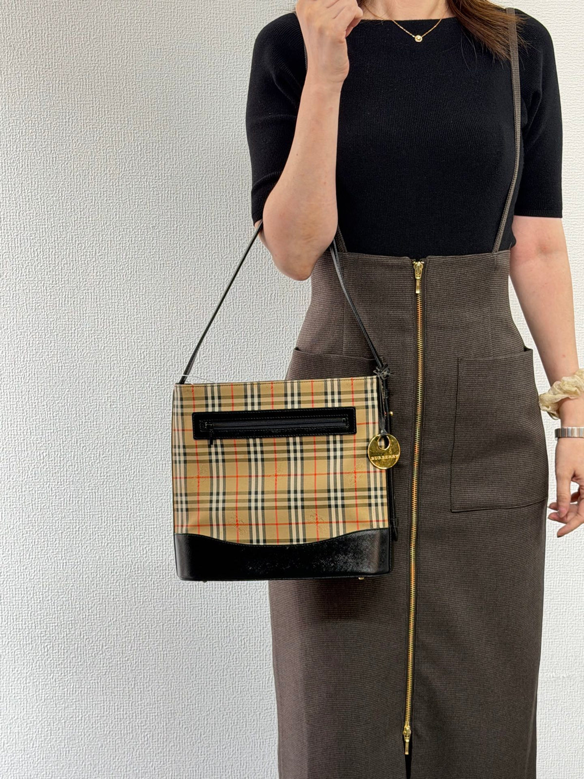 BURBERRY Haymarket Check One-Shoulder Hobo Bag