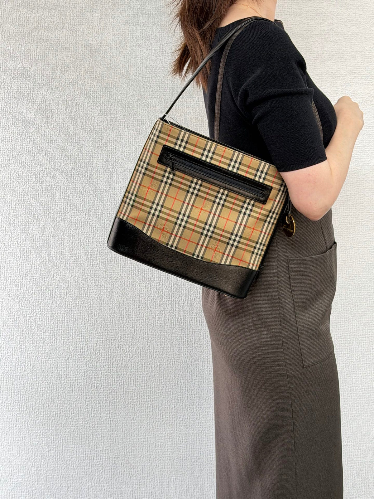 BURBERRY Haymarket Check One-Shoulder Hobo Bag